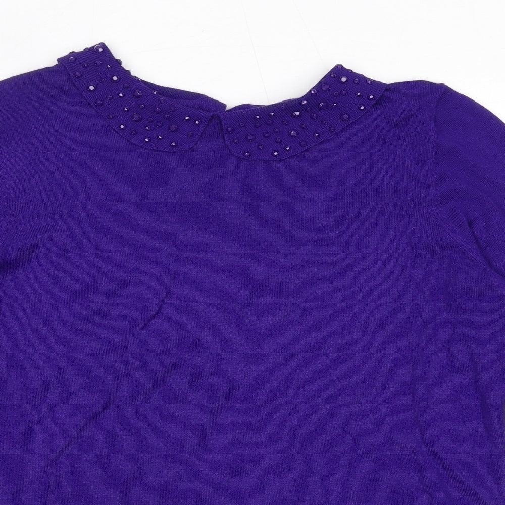 Debenhams Womens Purple Collared Viscose Pullover Jumper Size 12