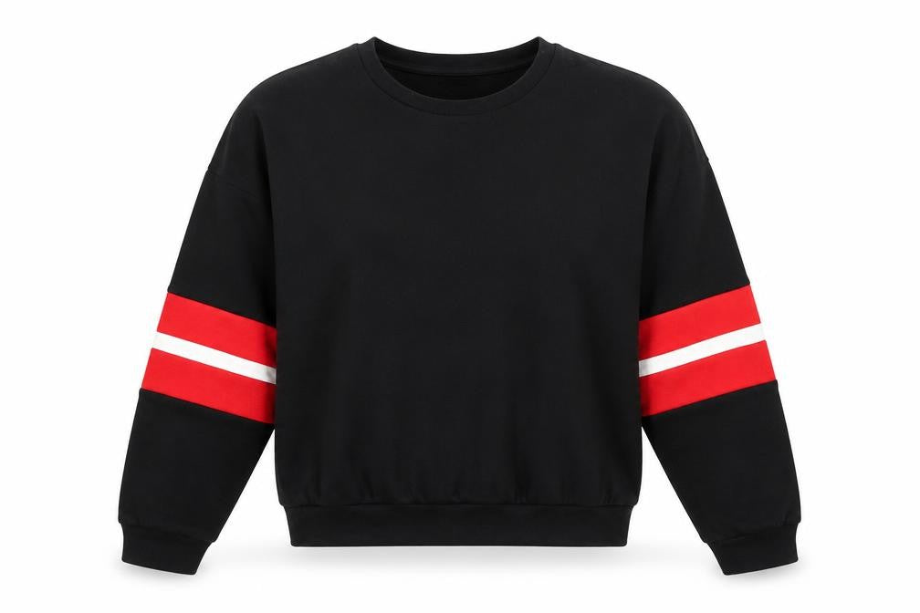 Front view of Bershka women’s black acrylic pullover sweatshirt, size M, pullover