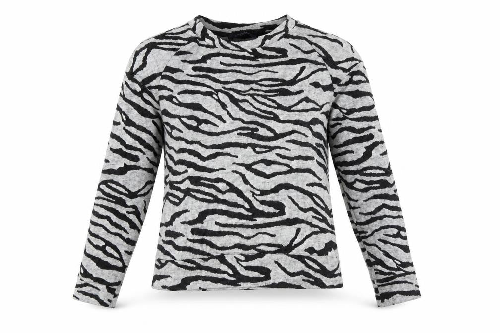 Marks and Spencer Womens Grey Animal Print Polyester Basic Blouse Size 6 Crew Neck - Zebra Print