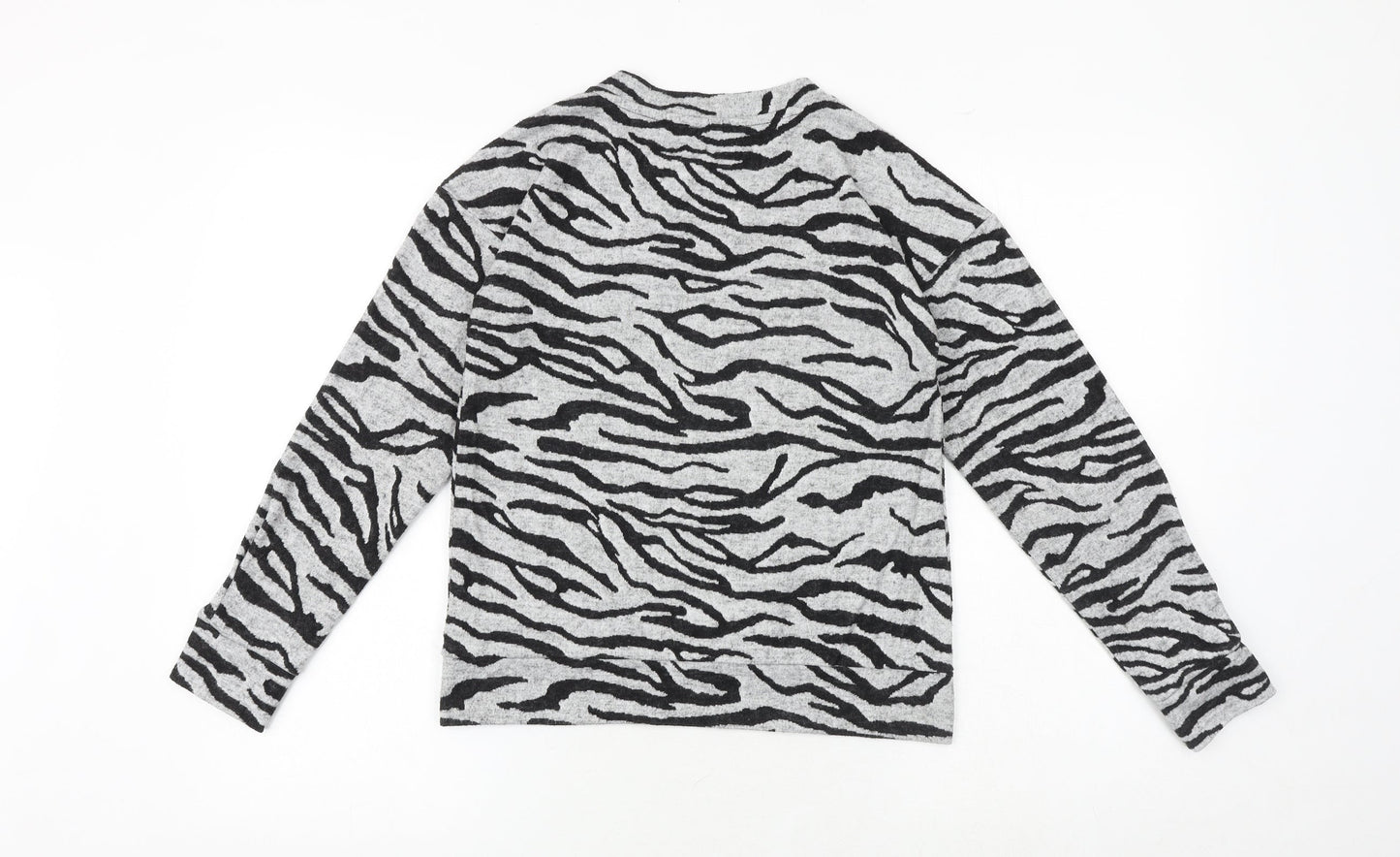 Marks and Spencer Womens Grey Animal Print Polyester Basic Blouse Size 6 Crew Neck - Zebra Print