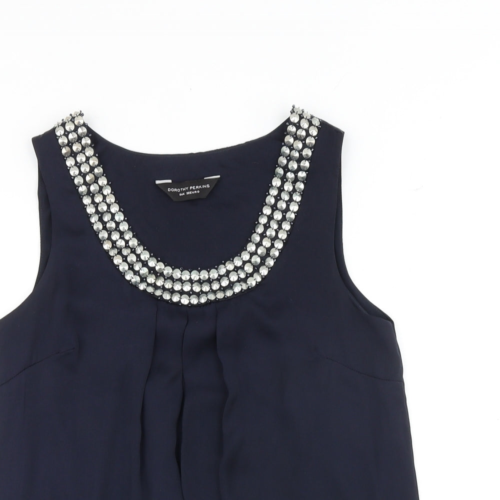 Dorothy Perkins Womens Blue Polyester Basic Tank Size 8 Round Neck