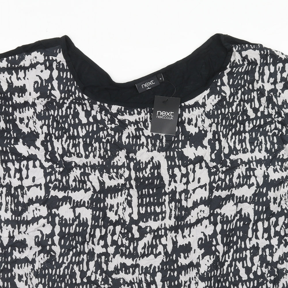NEXT Womens Black Geometric Modal Basic Blouse Size 10 Boat Neck