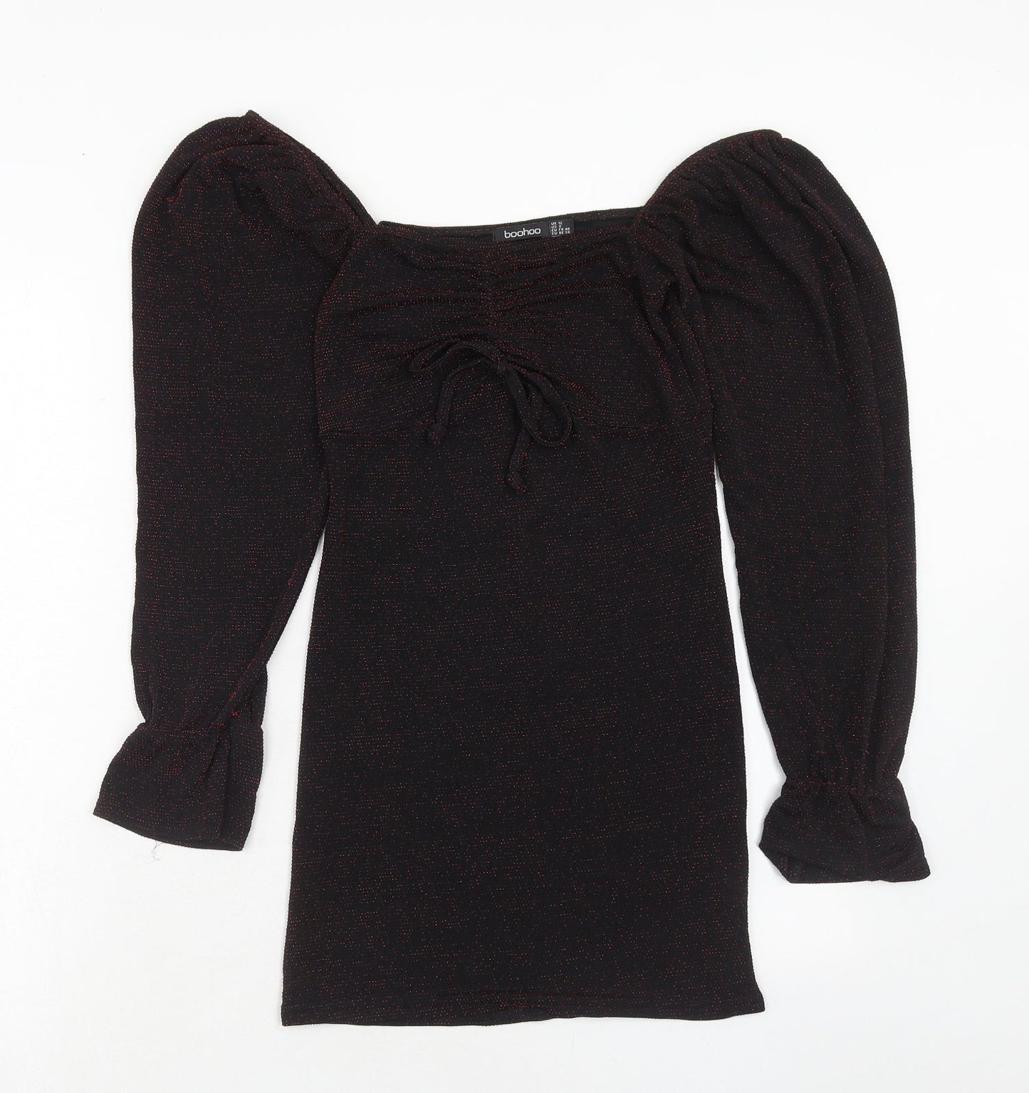 Boohoo Womens Red Polyester Mini Size 12 Round Neck Pullover