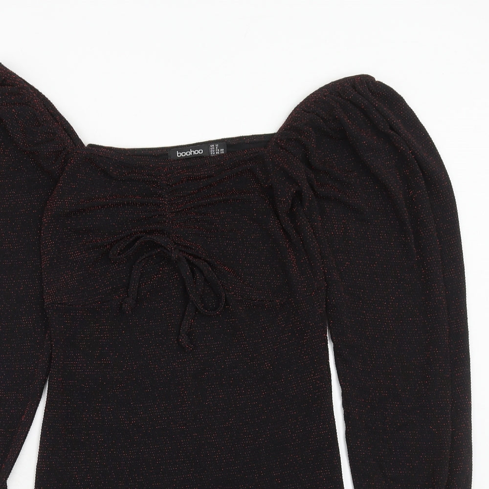 Boohoo Womens Red Polyester Mini Size 12 Round Neck Pullover