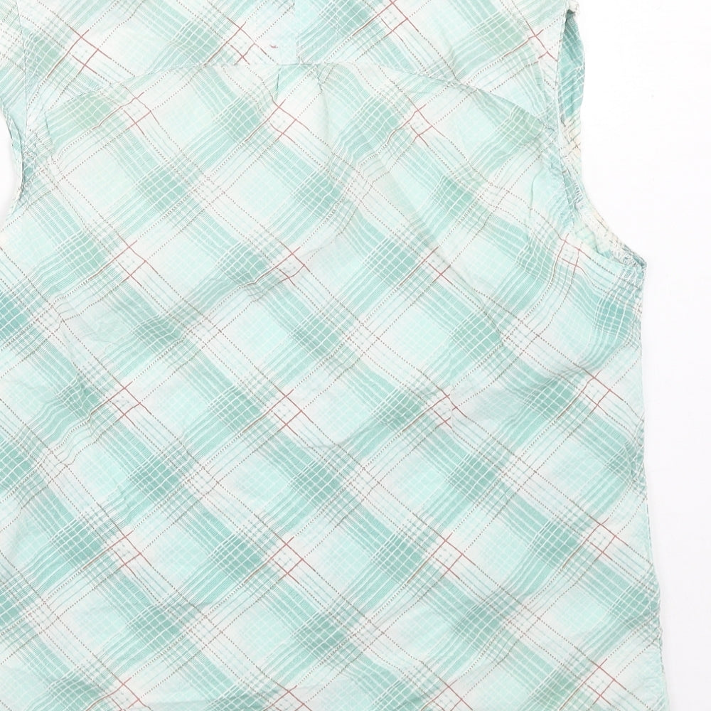 DECATHLON Womens Green Plaid Polyester Basic Button-Up Size 10 V-Neck