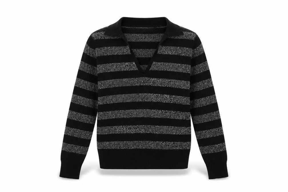 Marks and Spencer Womens Black Collared Striped Viscose Pullover Jumper Size XS