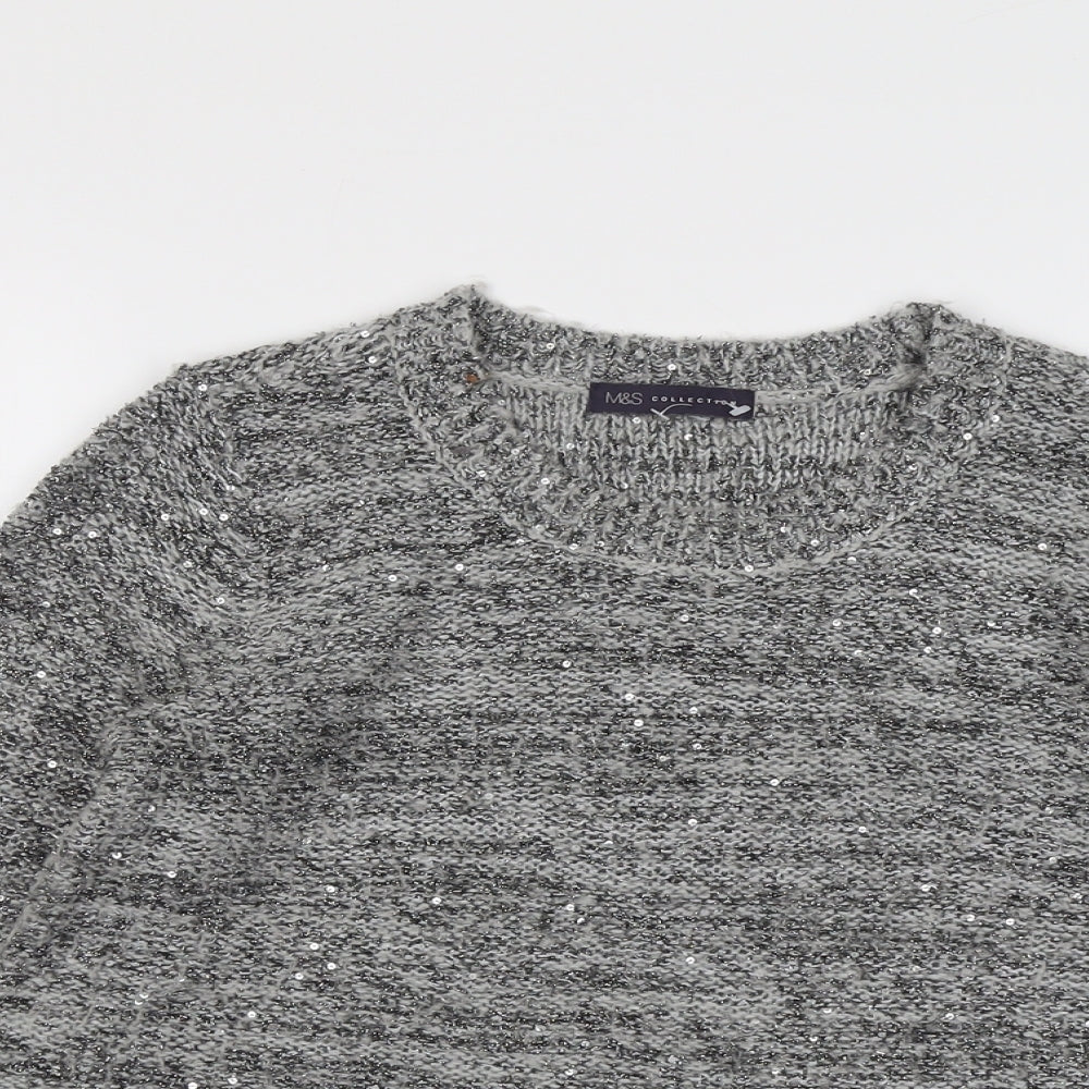 Marks and Spencer Womens Grey Round Neck Polyester Pullover Jumper Size 10
