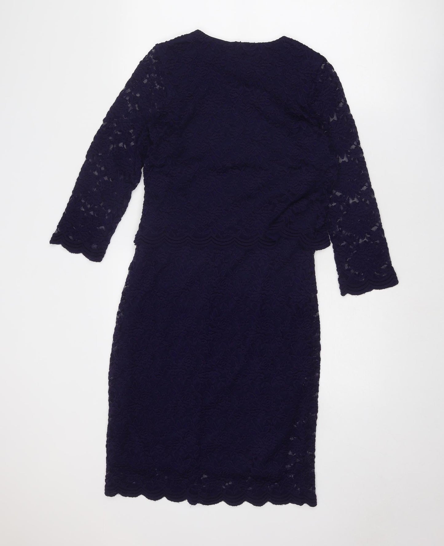 Damart Womens Blue Polyamide Sheath Size 10 Round Neck Pullover - Lace