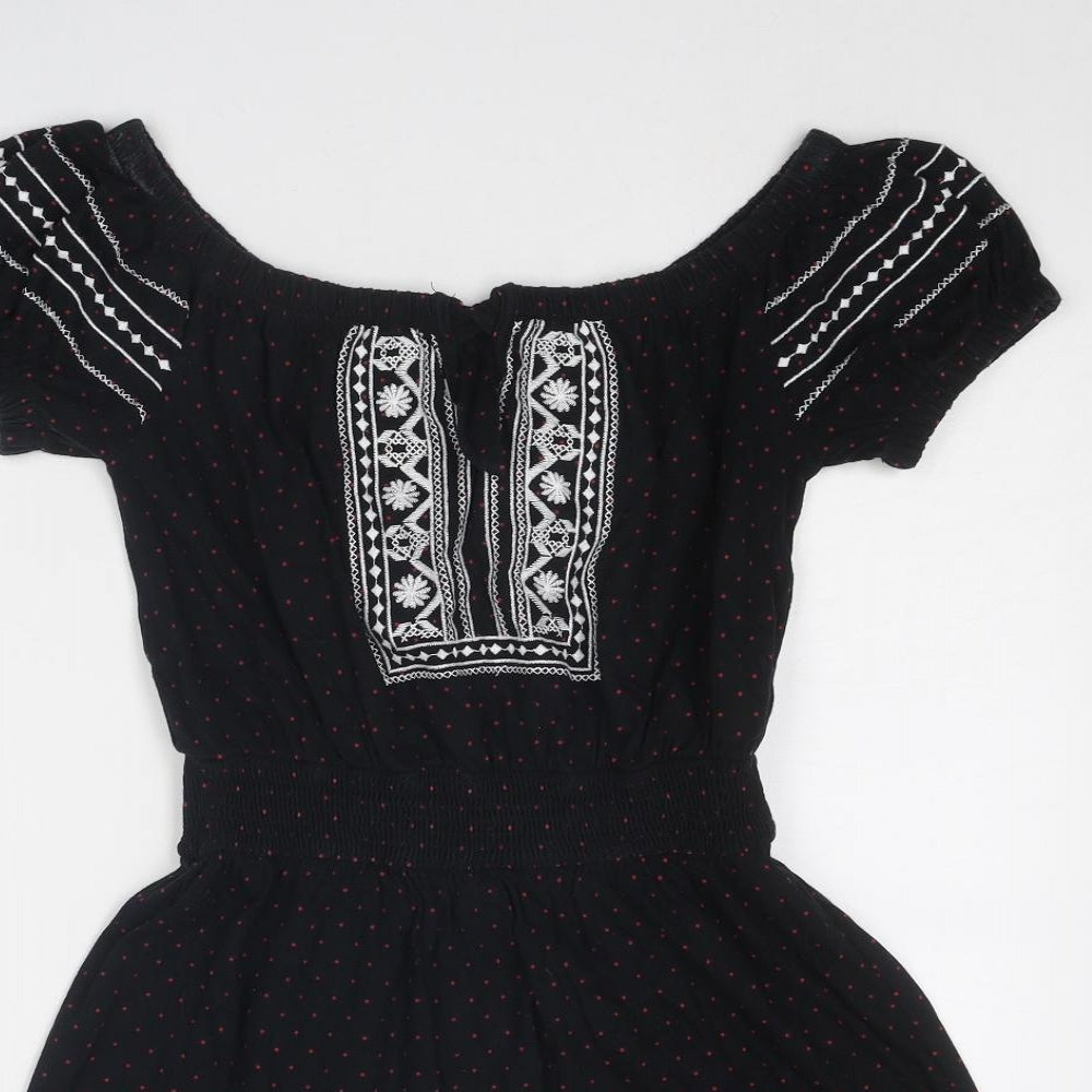 Topshop Womens Black Geometric Cotton Fit & Flare Size 10 Round Neck Pullover