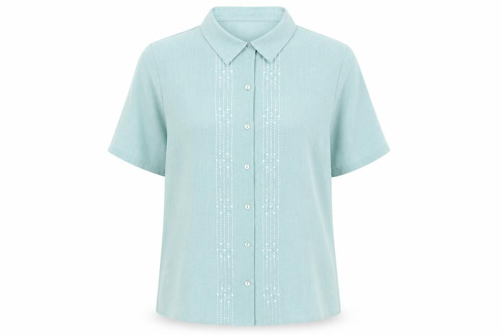 Womens UK Size 14 EWM Blue Polyester Button-Up