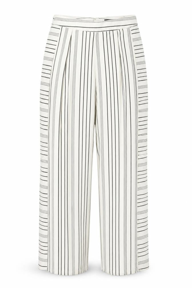 Topshop Womens White Striped Polyester Trousers Size 8 Regular Zip