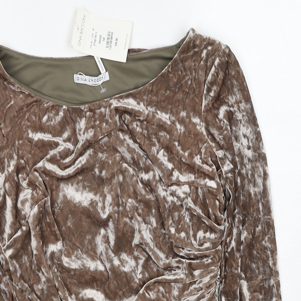 Gina Bacconi Womens Brown Polyester Basic Blouse Size 14 Boat Neck