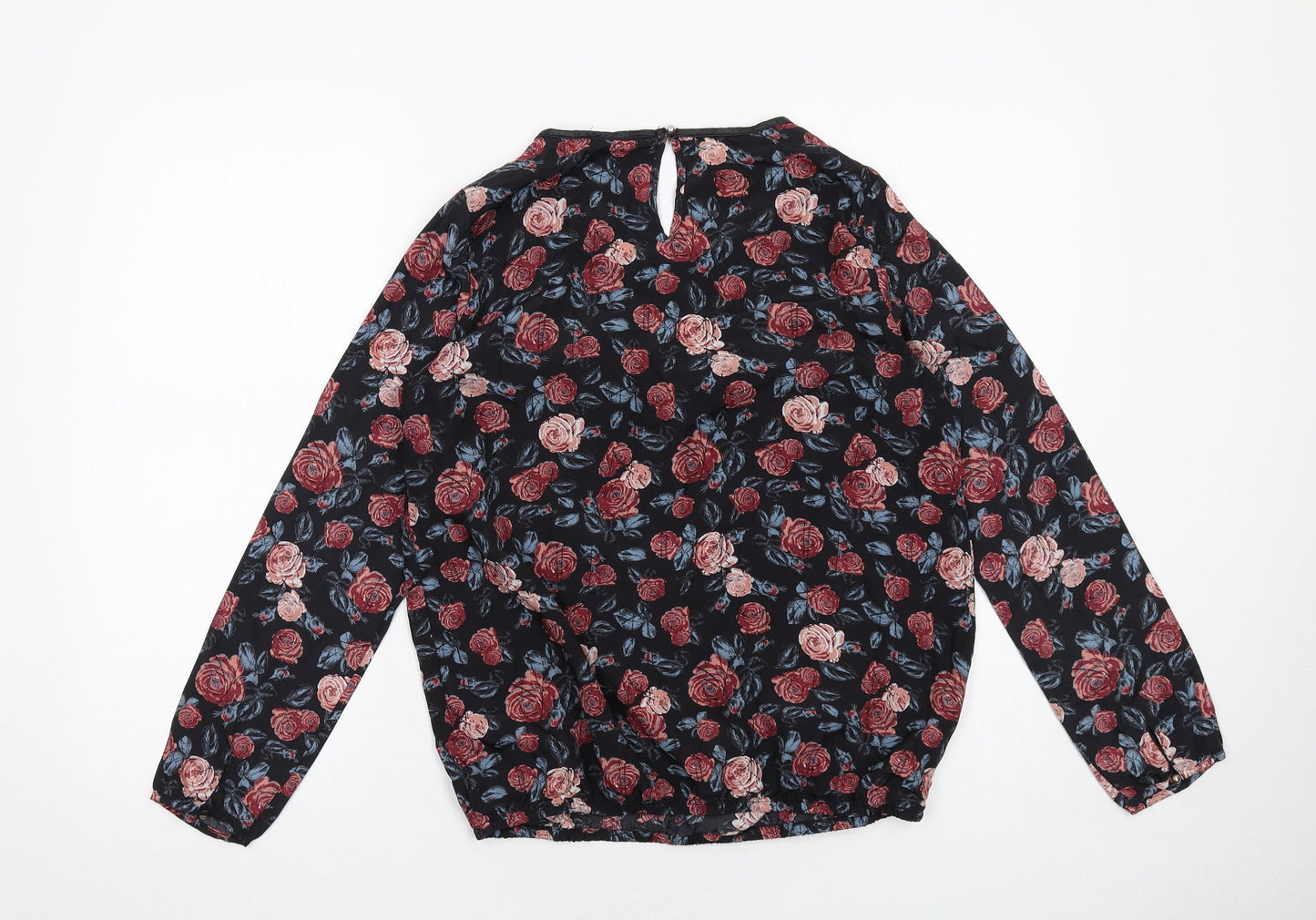 ESMARA Womens Black Floral Polyester Basic Blouse Size 12 Round Neck
