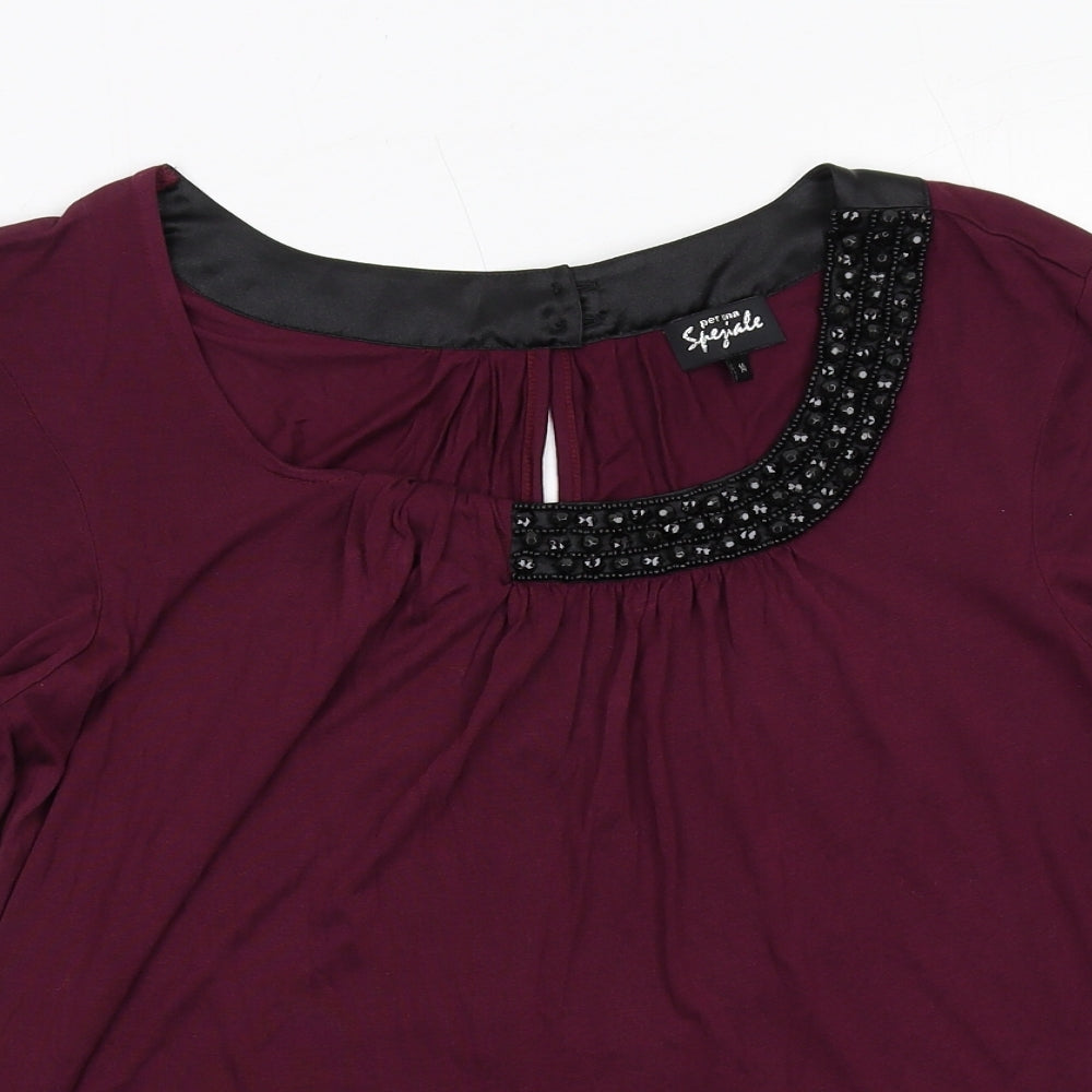 Per Una Womens Purple Modal Basic Blouse Size 14 Boat Neck - Embellished Neckline