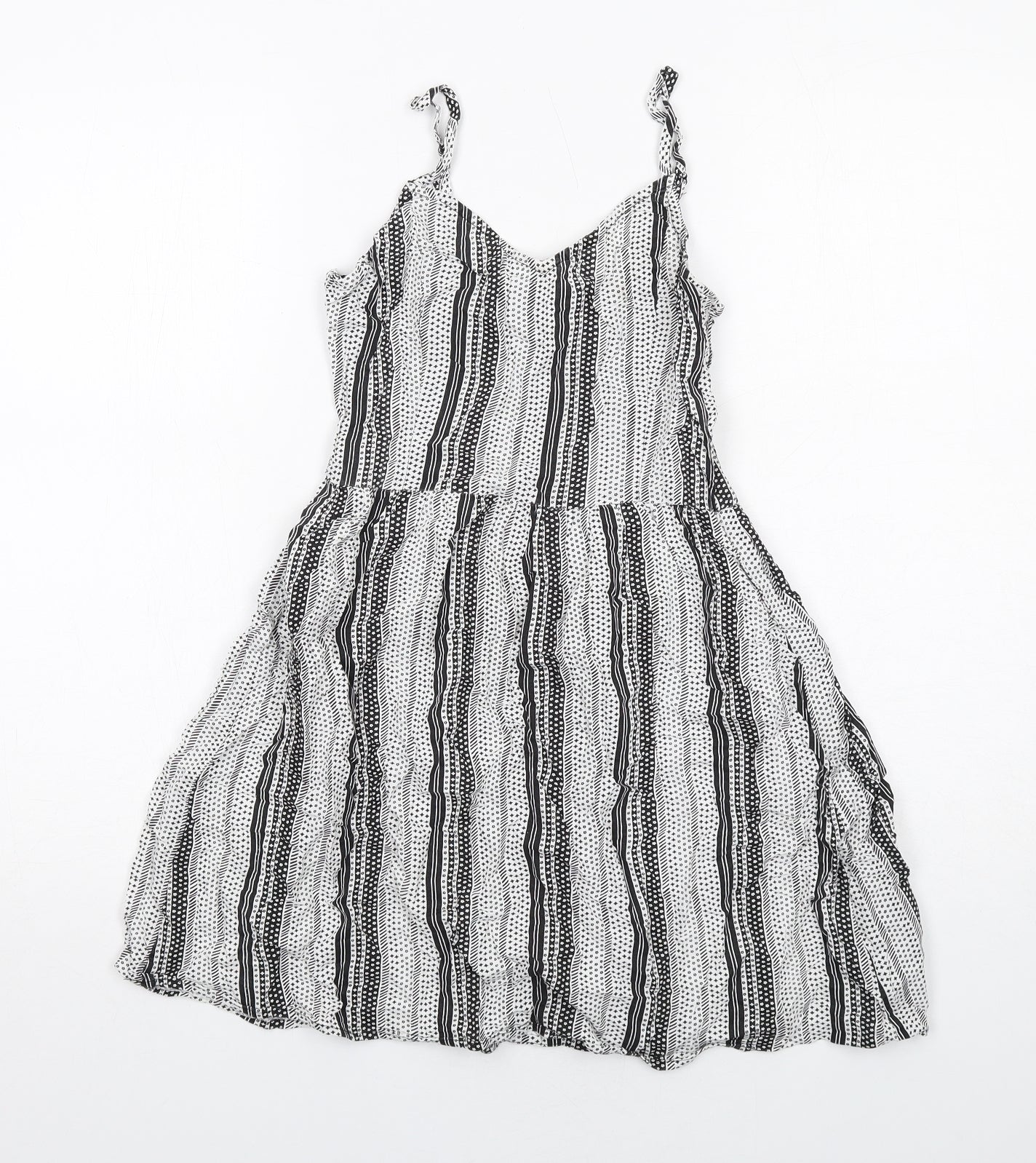 H&M Womens Black Geometric Viscose Tank Dress Size 8 V-Neck Pullover