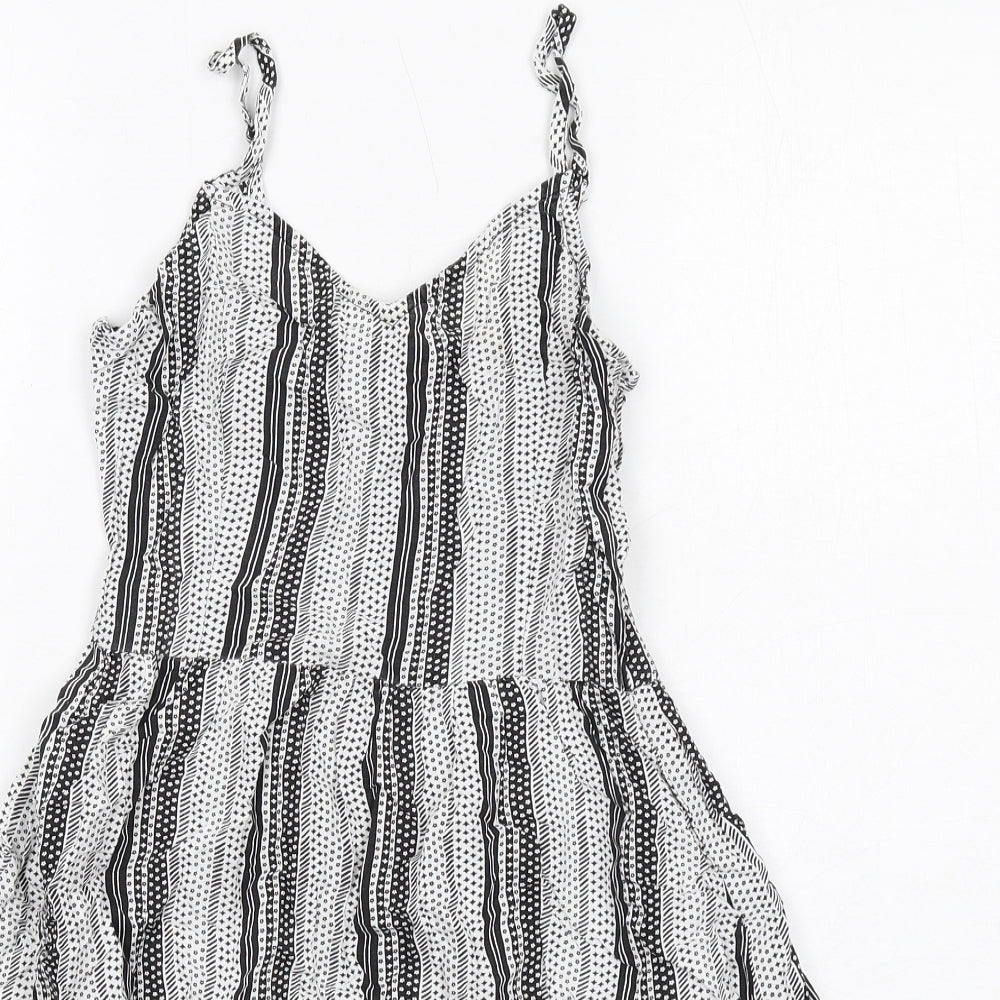 H&M Womens Black Geometric Viscose Tank Dress Size 8 V-Neck Pullover