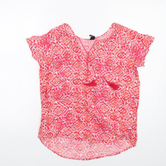 Gap Womens Pink Geometric Cotton Basic Blouse Size S V-Neck - Mosaic Print