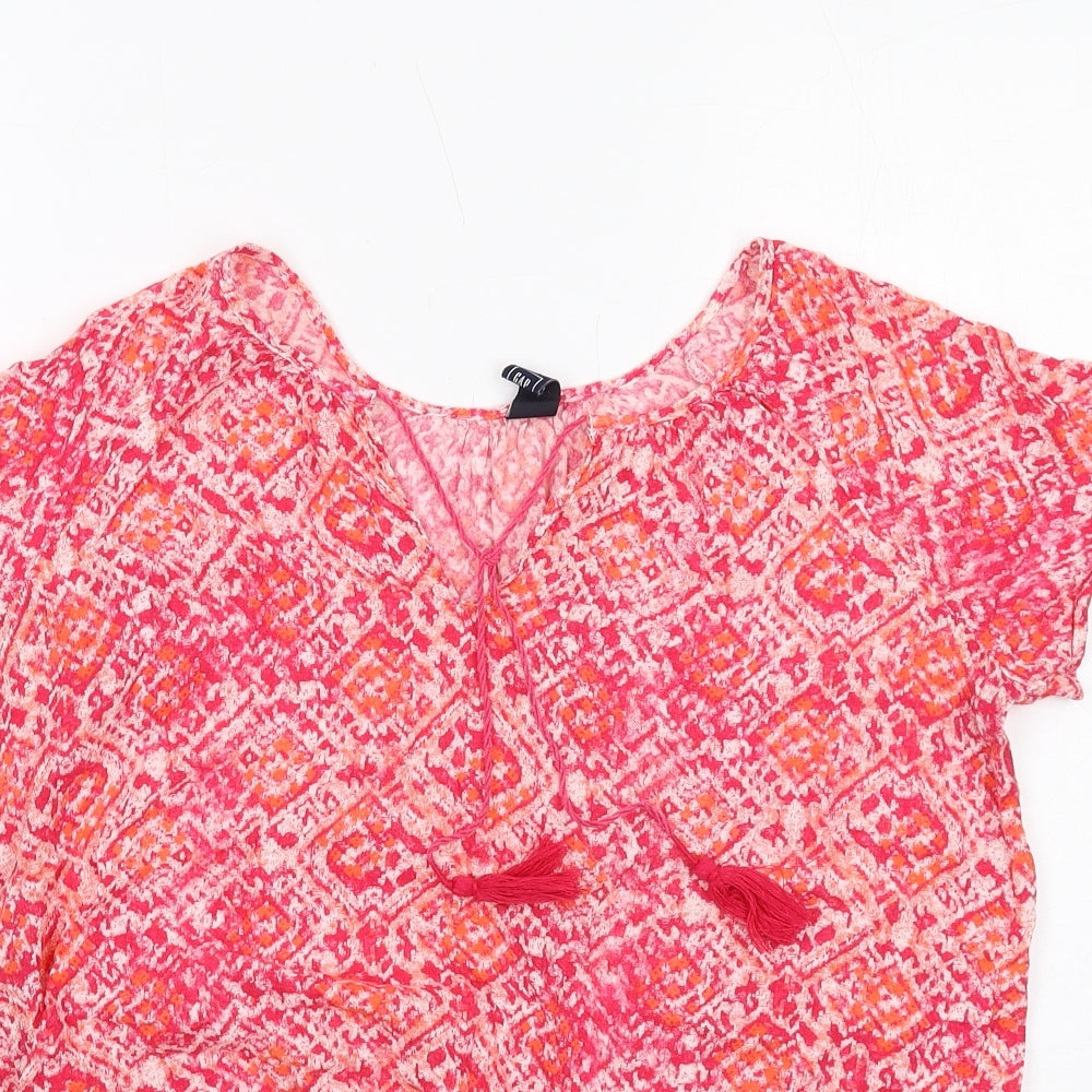 Gap Womens Pink Geometric Cotton Basic Blouse Size S V-Neck - Mosaic Print