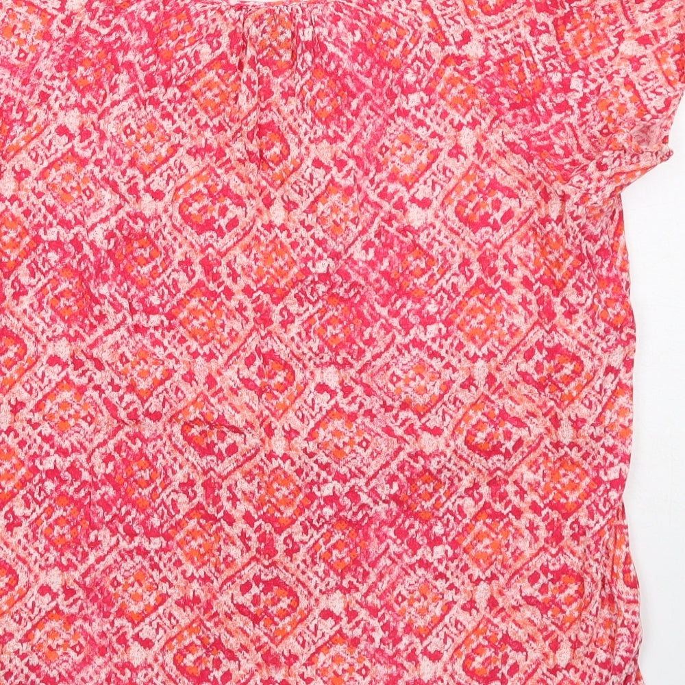 Gap Womens Pink Geometric Cotton Basic Blouse Size S V-Neck - Mosaic Print