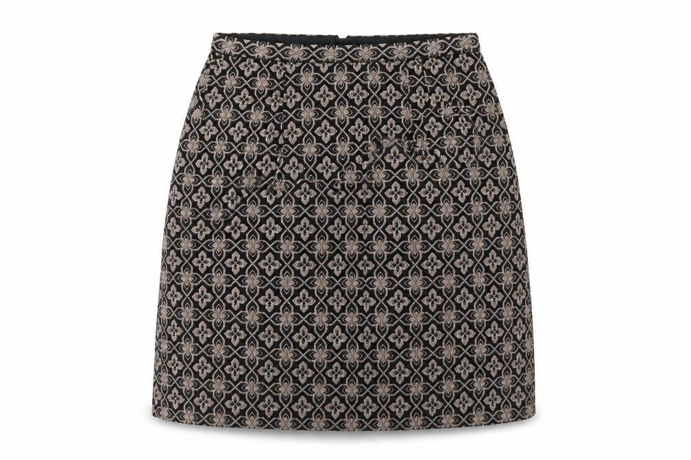 Marks and Spencer Womens Brown Geometric Polyester A-Line Skirt Size 10 Zip - Mosaic Print