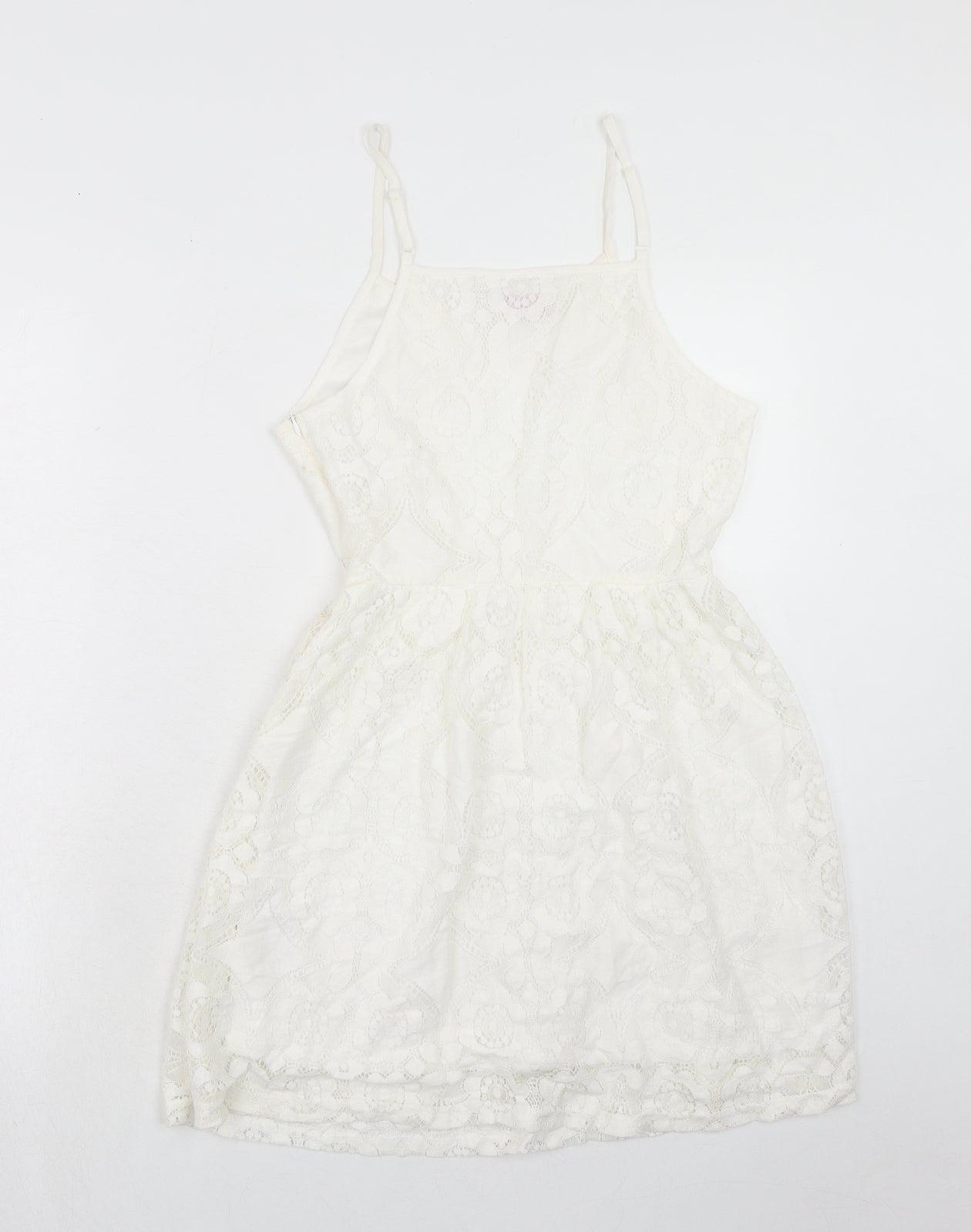 Pink Boutique Womens White Polyester Slip Dress Size 10 Scoop Neck Zip