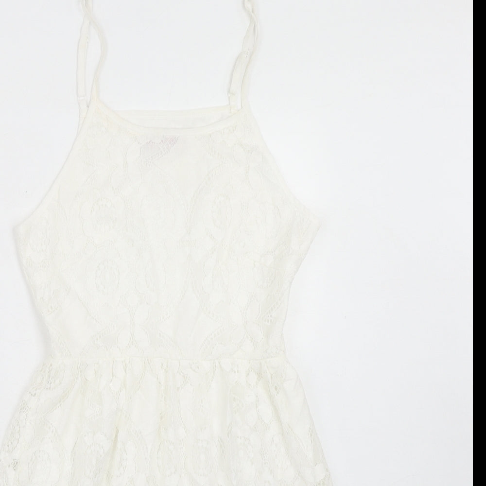 Pink Boutique Womens White Polyester Slip Dress Size 10 Scoop Neck Zip