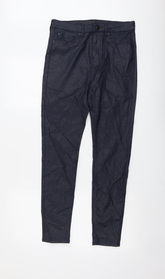 Marks and Spencer Womens Blue Polyester Trousers Size 12 L28 in Regular Button