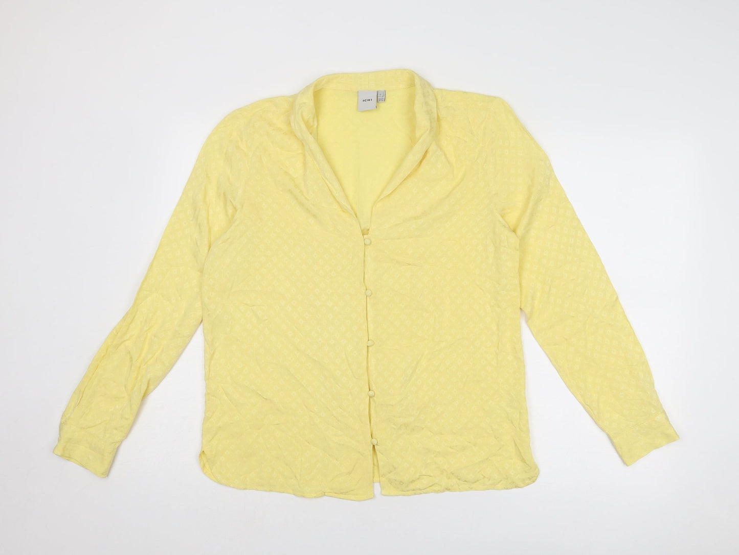 ICHI Womens Yellow Geometric Viscose Basic Button-Up Size S Collared