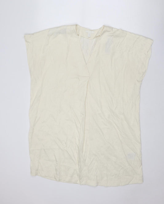 H&M Womens Ivory Polyester Trapeze & Swing Size XS V-Neck Pullover