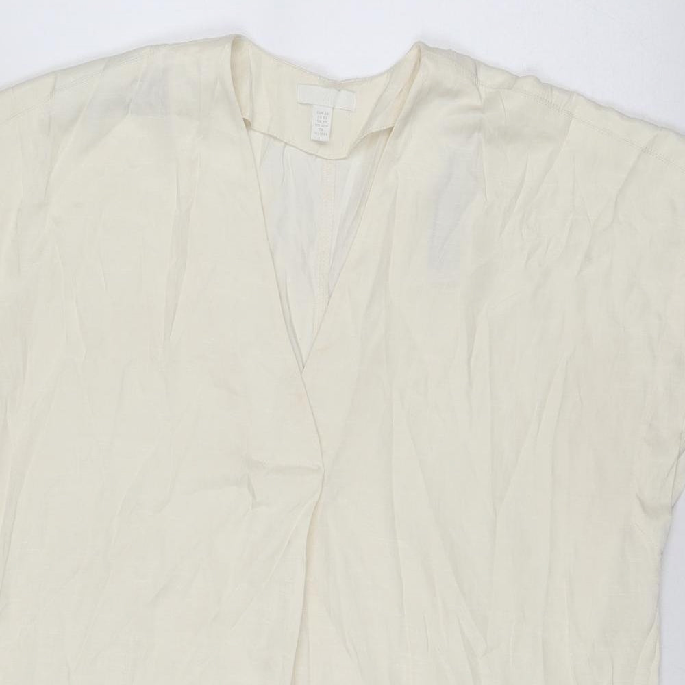 H&M Womens Ivory Polyester Trapeze & Swing Size XS V-Neck Pullover