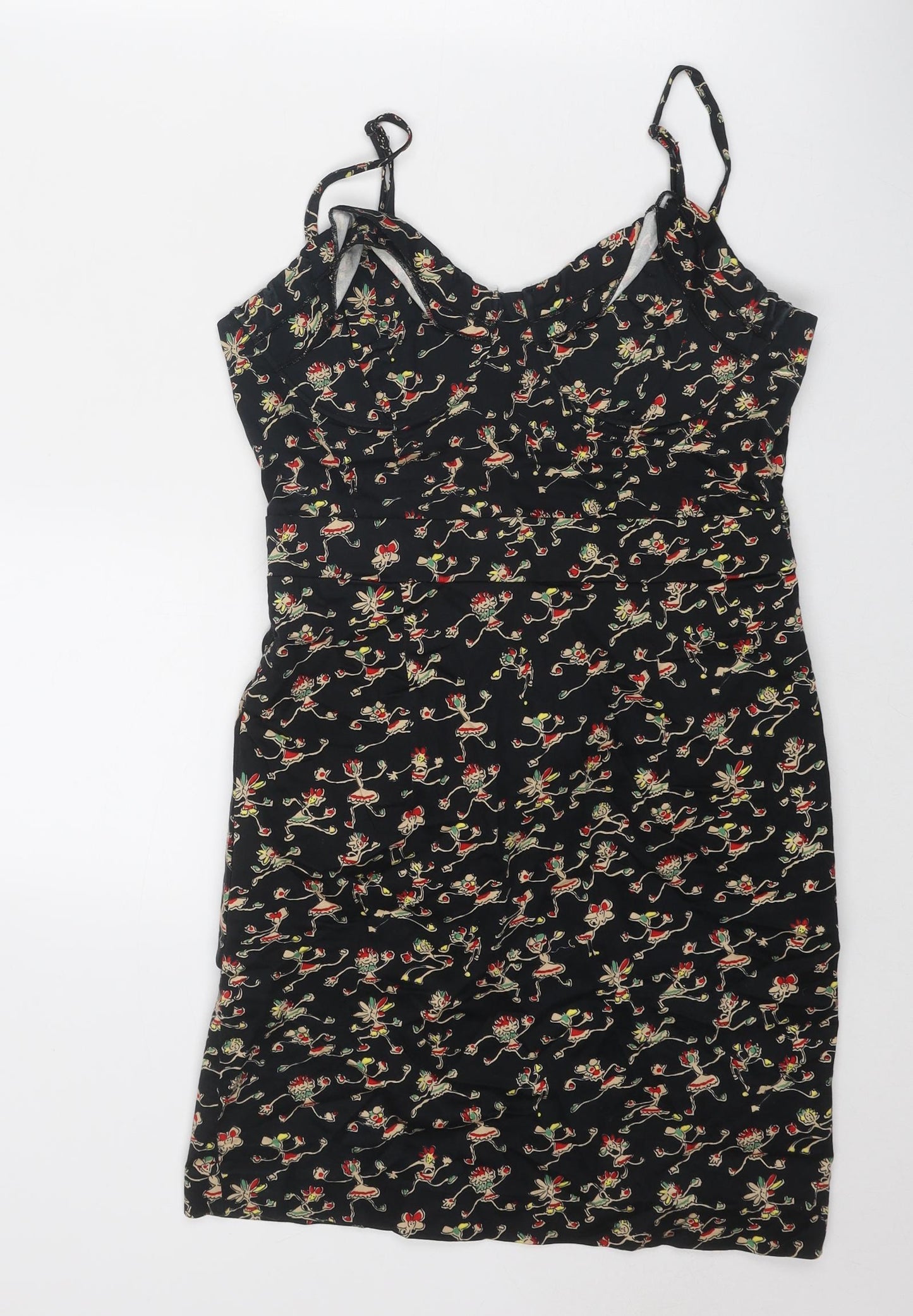 New Look Womens Black Geometric Cotton Tank Dress Size 10 Sweetheart Zip