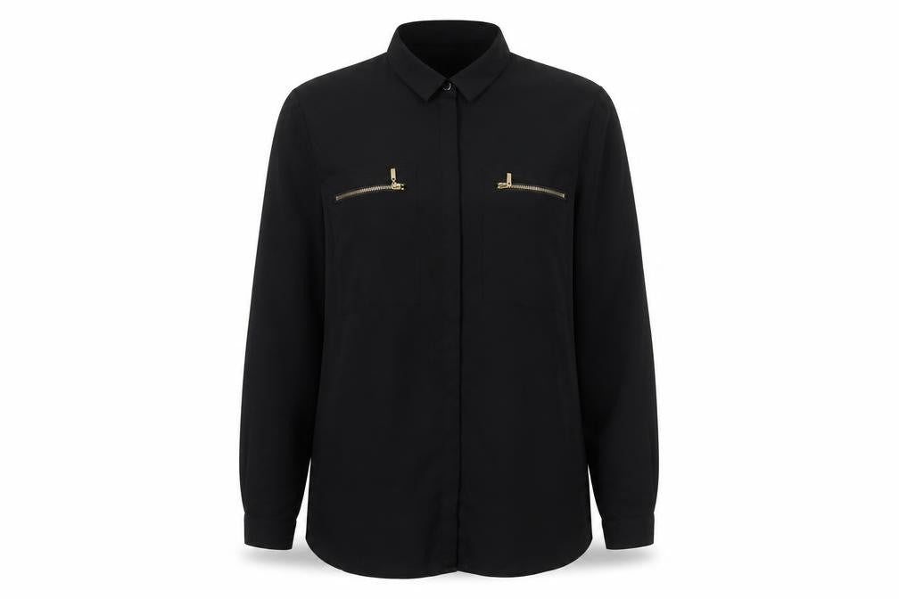 South Womens Black Polyester Basic Button-Up Size 10 Collared