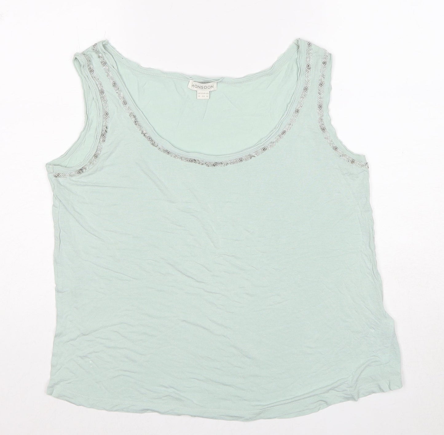 Monsoon Womens Green Viscose Basic Tank Size 16 Scoop Neck - Embellished