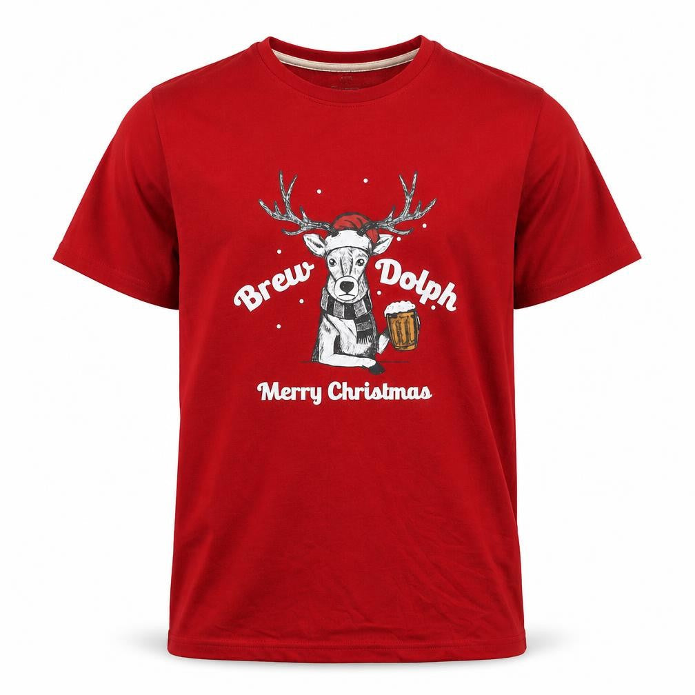 Marks and Spencer Mens Red Cotton T-Shirt Size S Round Neck - Brew-Dolph Christmas