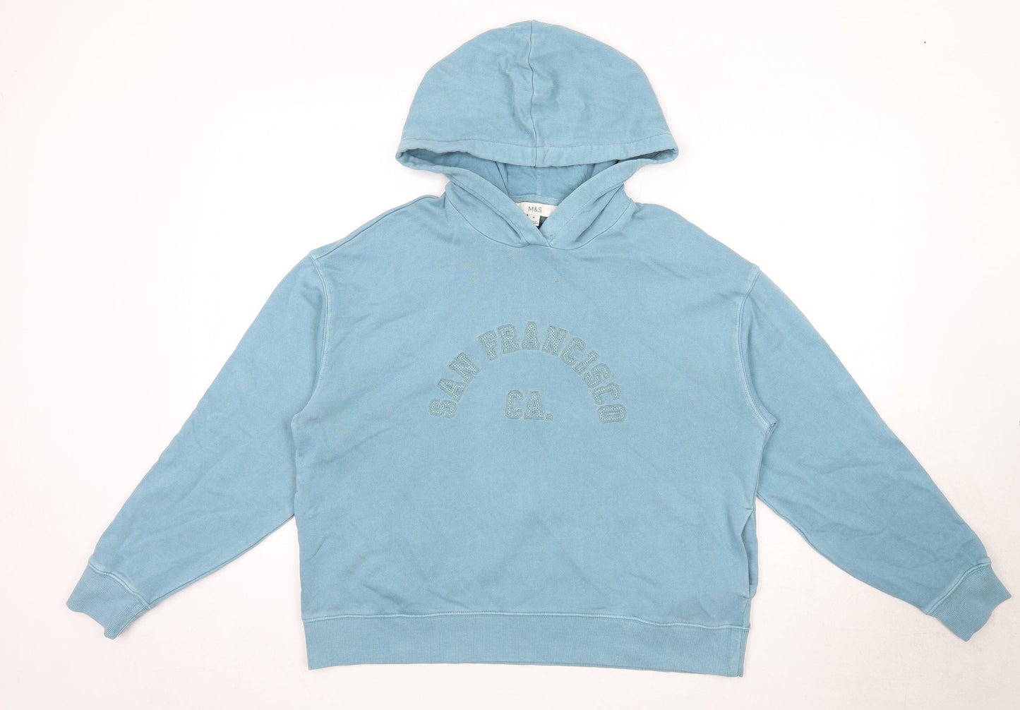 Marks and Spencer Womens Blue Cotton Pullover Hoodie Size M - San Francisco