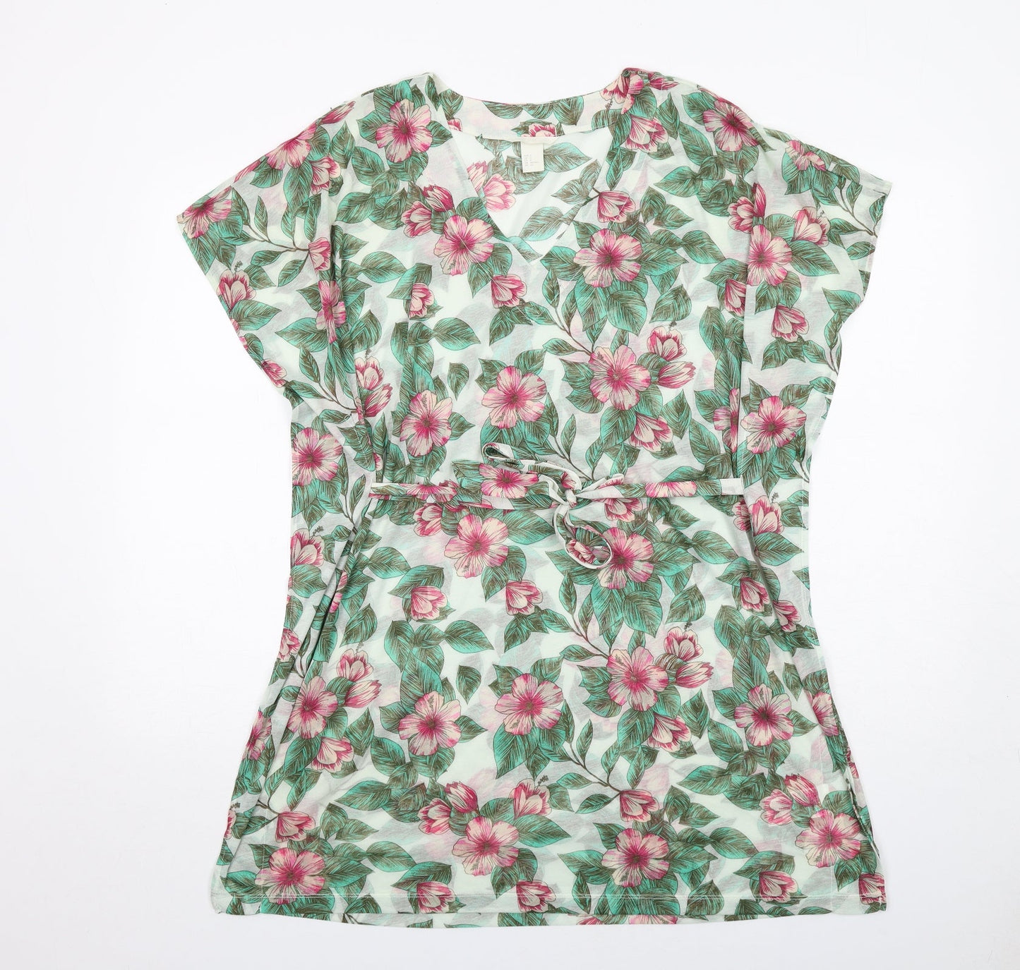 H&M Womens Multicoloured Floral Polyester Mini Size S V-Neck Pullover