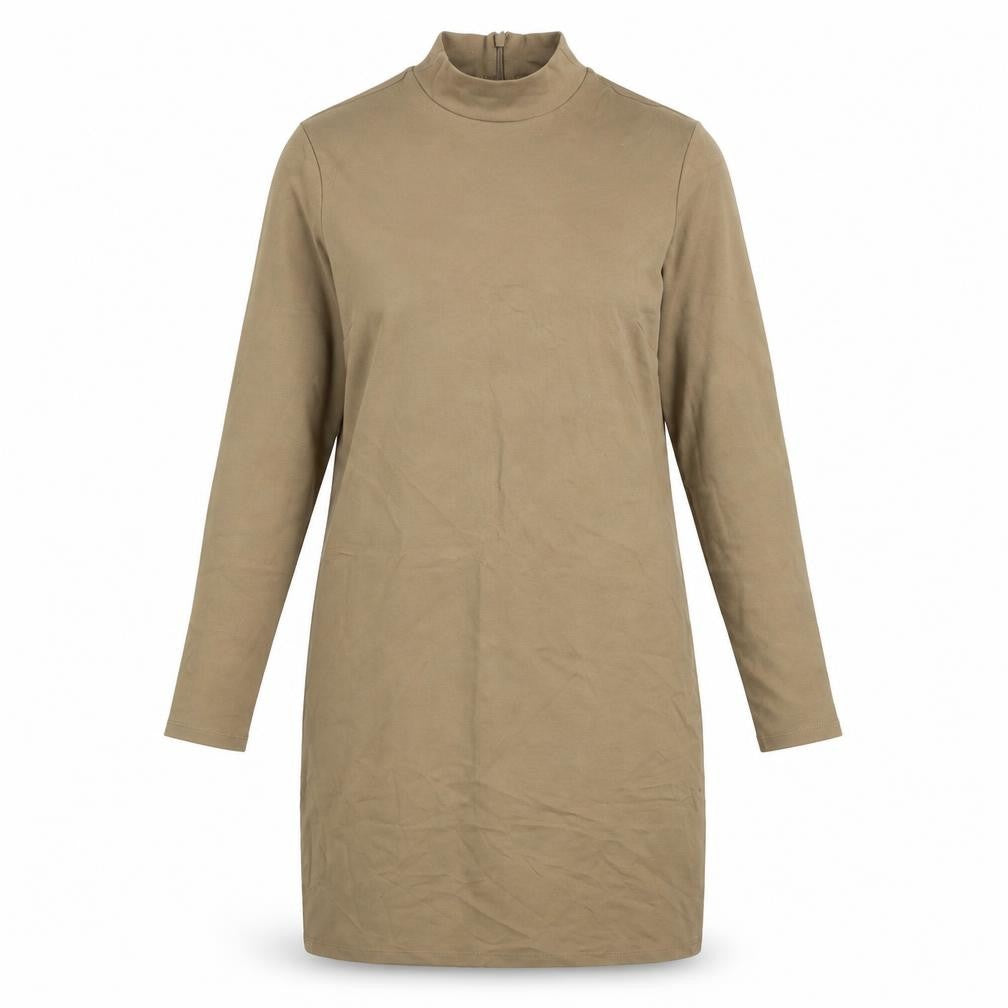 Marks and Spencer Womens Beige Viscose Sheath Size 12 Mock Neck Zip