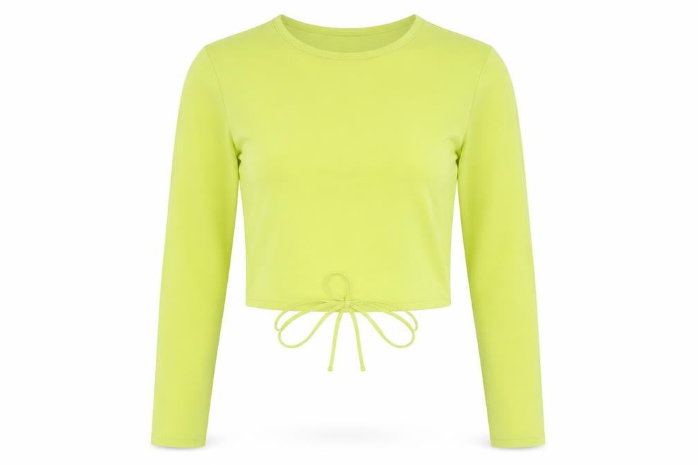 H&M Womens Yellow Polyester Cropped T-Shirt Size XS Crew Neck - Tie Detail