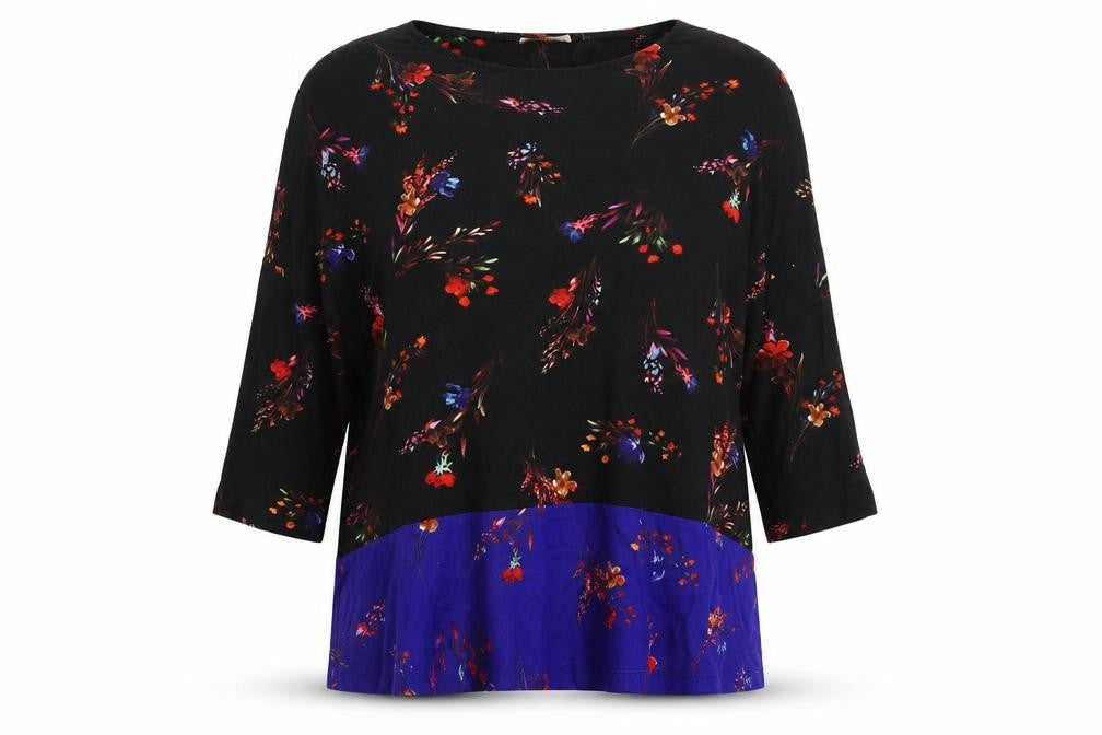 Phase Eight Womens Black Floral Viscose Basic Blouse Size 12 Boat Neck