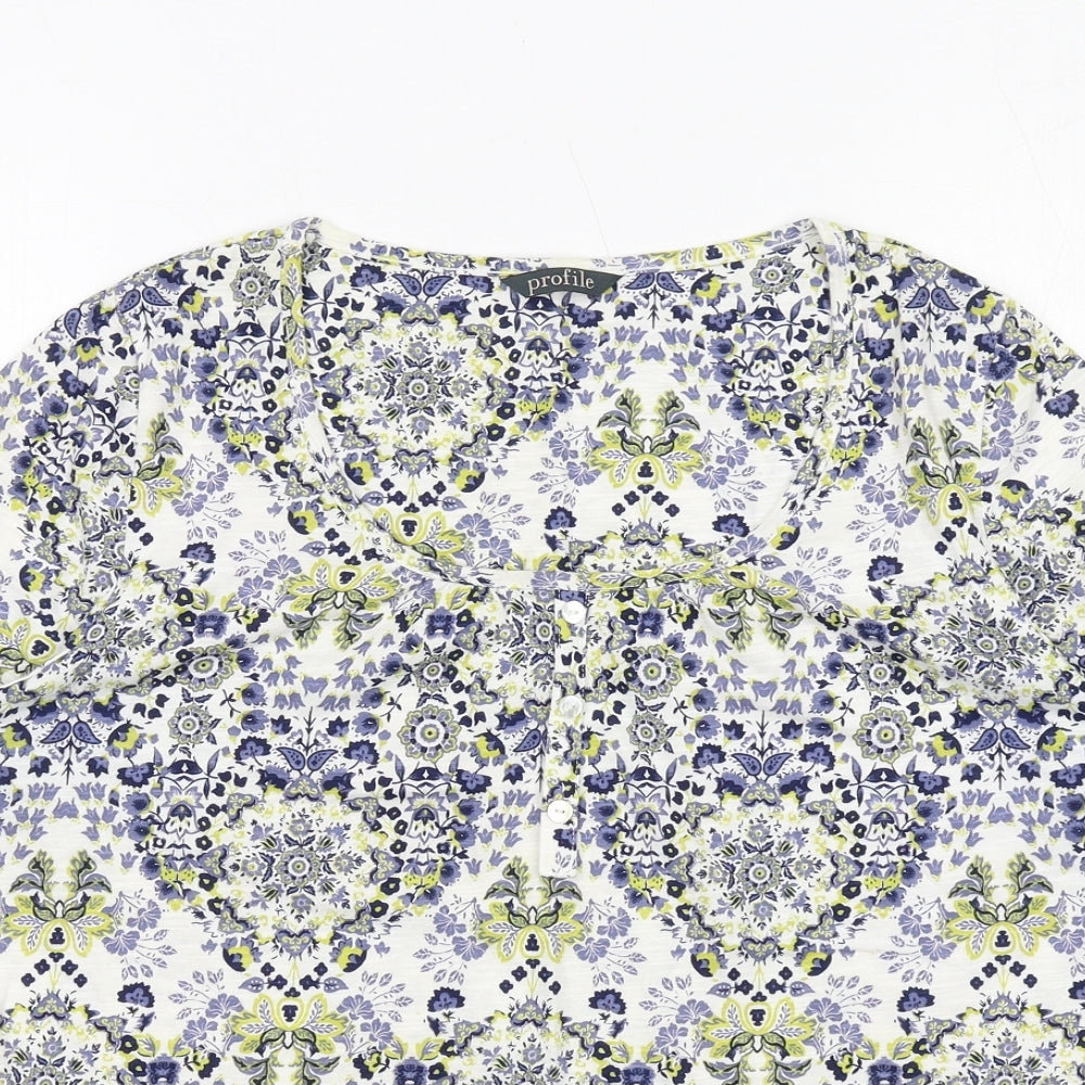 Profile Womens Multicoloured Floral Cotton Basic T-Shirt Size 10 Scoop Neck