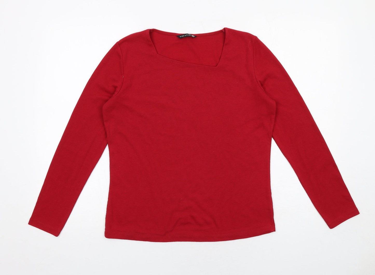 VIZ A VIZ Womens Red Polyester Basic T-Shirt Size 12 V-Neck