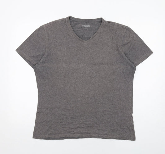 Slate & Stone Mens Grey Cotton T-Shirt Size L V-Neck