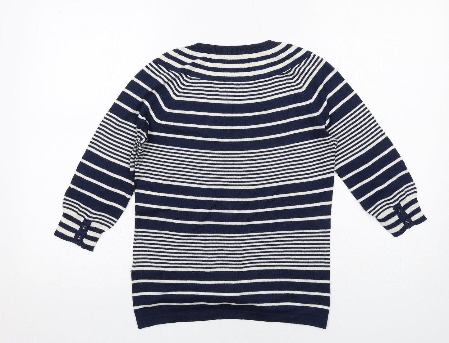 Crew Clothing Womens Blue Round Neck Striped Silk Cardigan Jumper Size 10