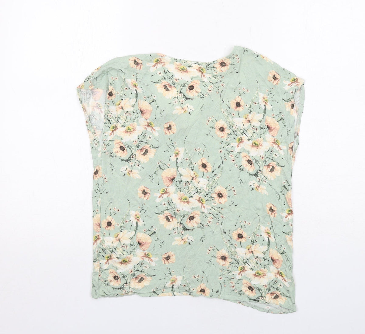 H&M Womens Green Floral Viscose Basic Blouse Size XS V-Neck