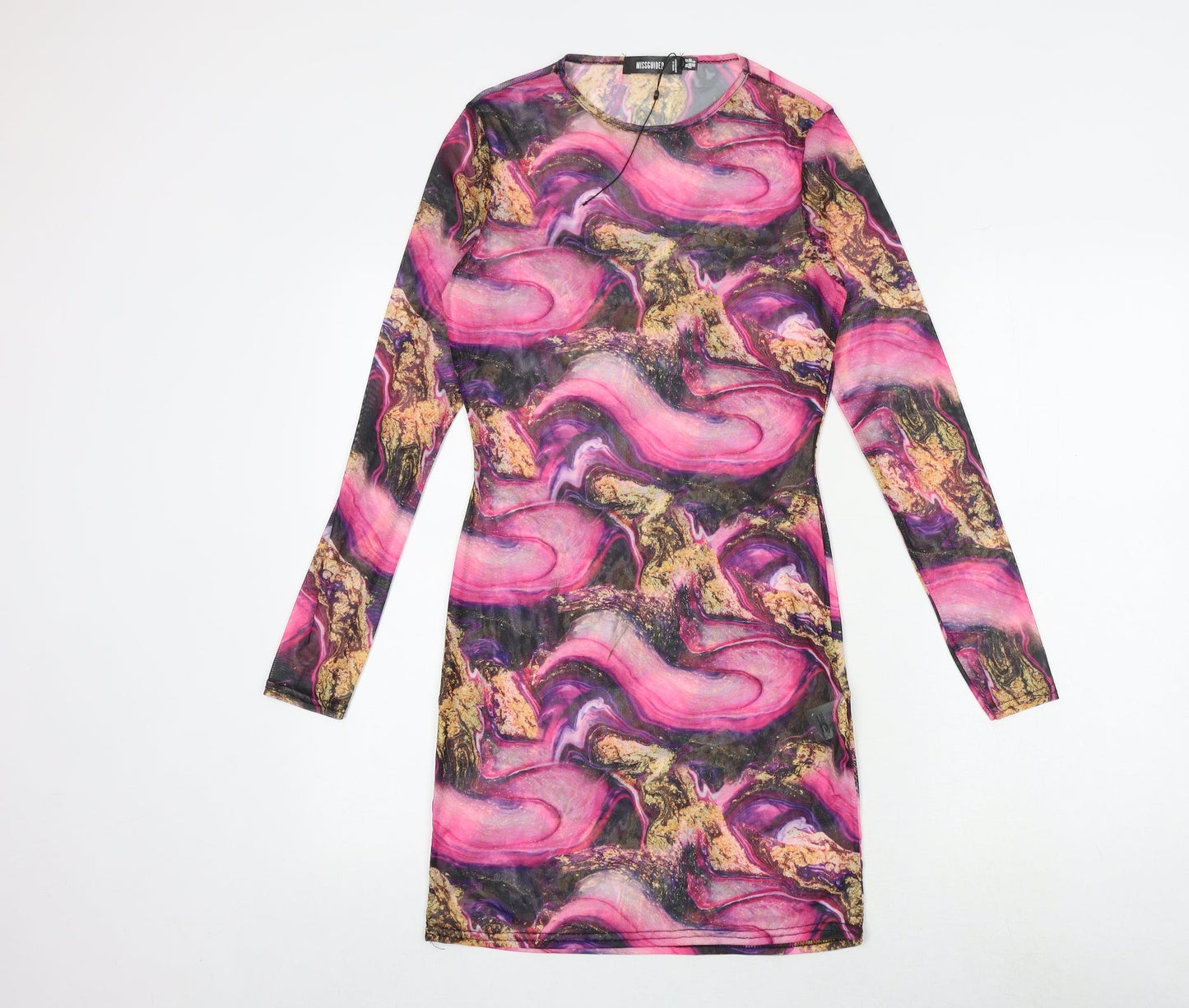 Missguided Womens Multicoloured Geometric Polyester Bodycon Size 10 Round Neck Pullover