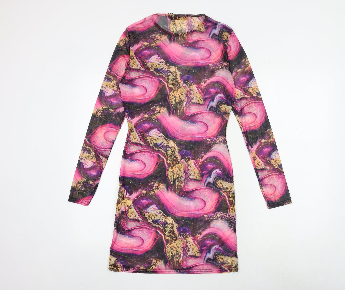 Missguided Womens Multicoloured Geometric Polyester Bodycon Size 10 Round Neck Pullover