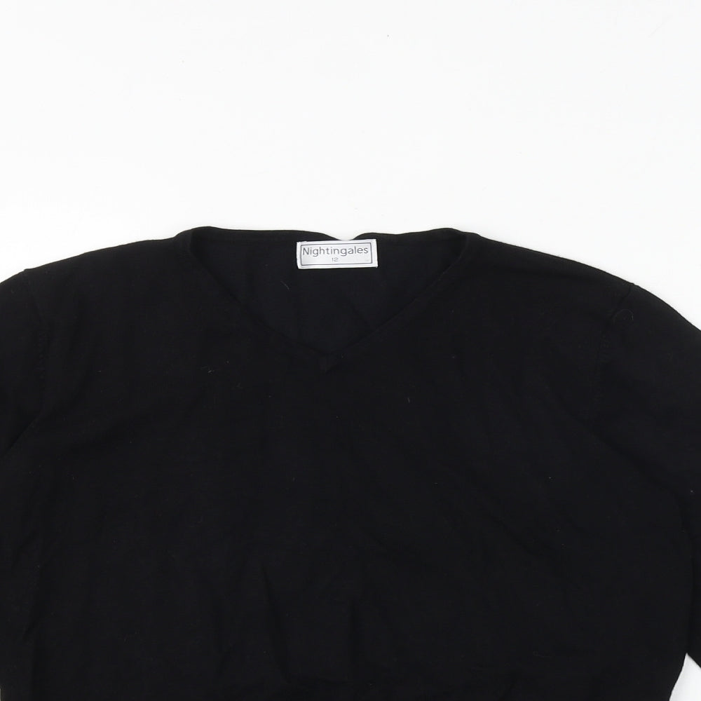 Nightingales Womens Black V-Neck Viscose Pullover Jumper Size 12
