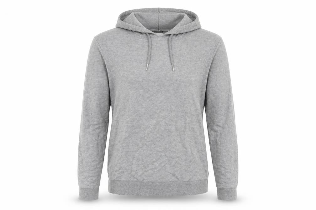 Front view of ASOS women’s grey polyester pullover hoodie, size M, pullover