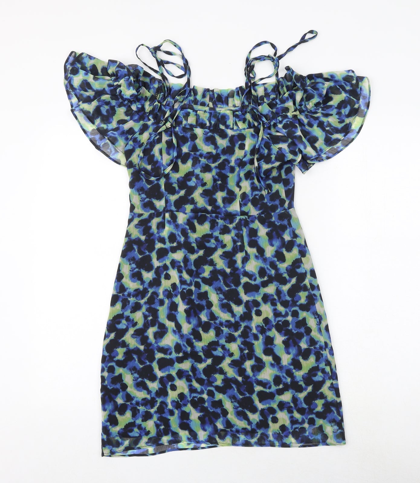 Topshop Womens Multicoloured Geometric Polyester Tank Dress Size 8 Round Neck Tie