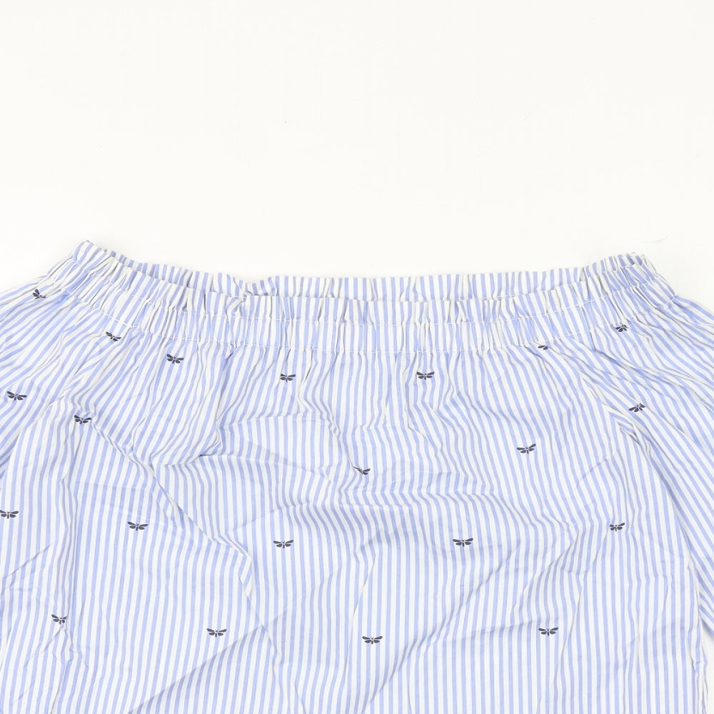 New Look Womens Blue Striped Cotton Basic Blouse Size 8 Off the Shoulder